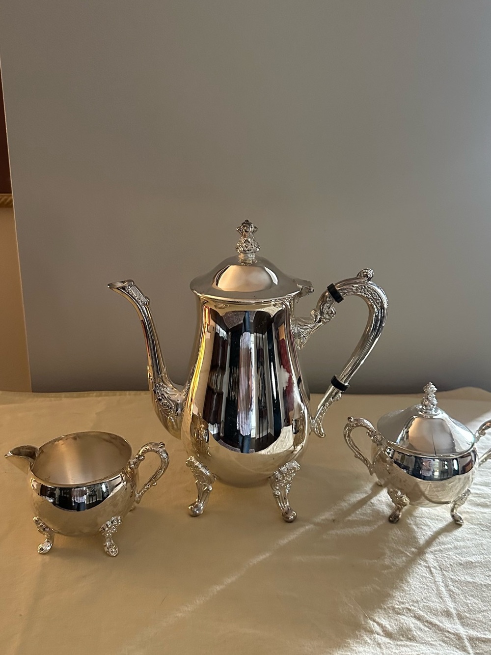 Polished Silver Coffee and Tea Serving Set - 3-Piece Elegant Serveware